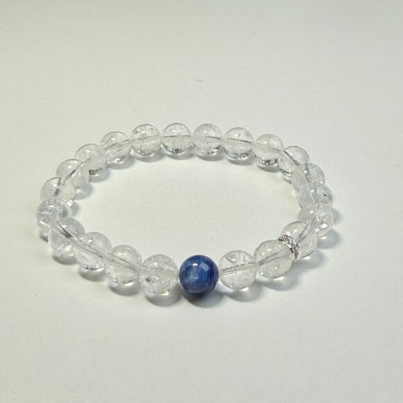Handmade Celestial Crackled Quartz & Blue Kyanite Crystal Bracelet - Picture 2 of 5